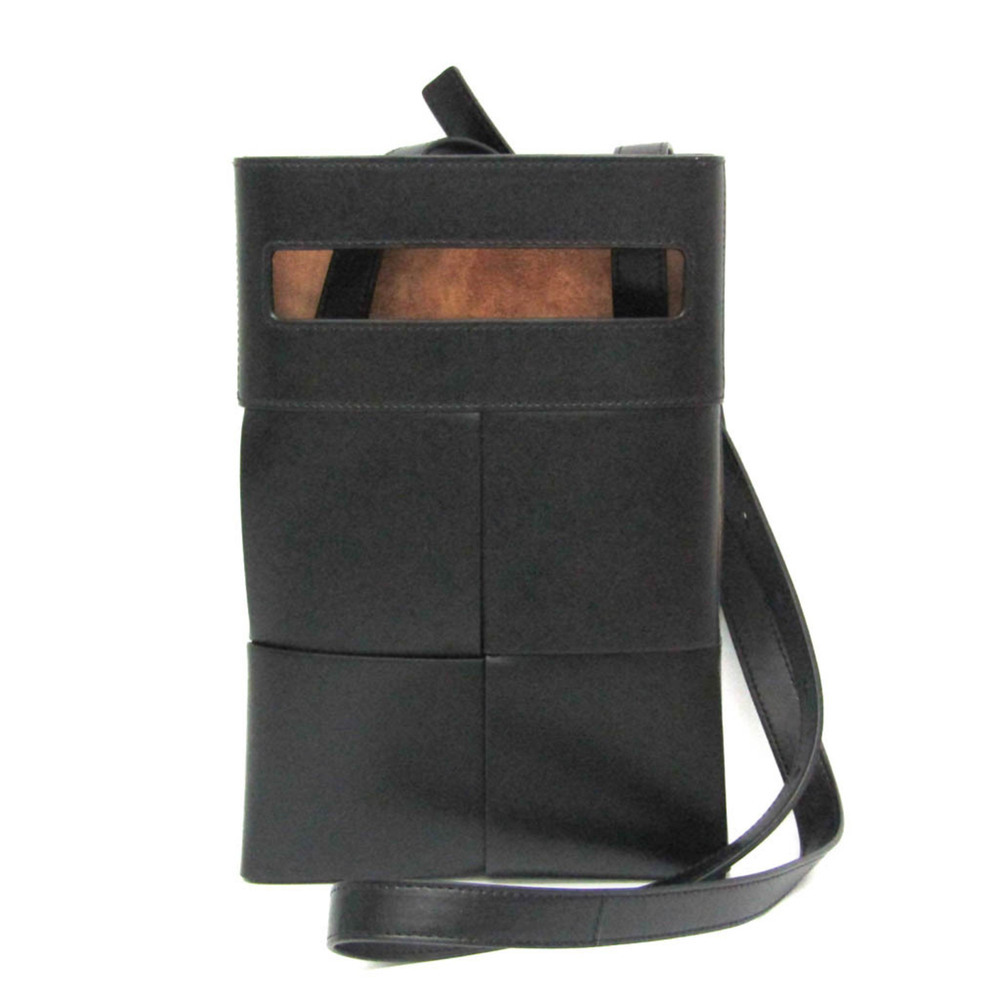 BOTTEGA VENETA Black Leather Intrecciato Shoulder Bag